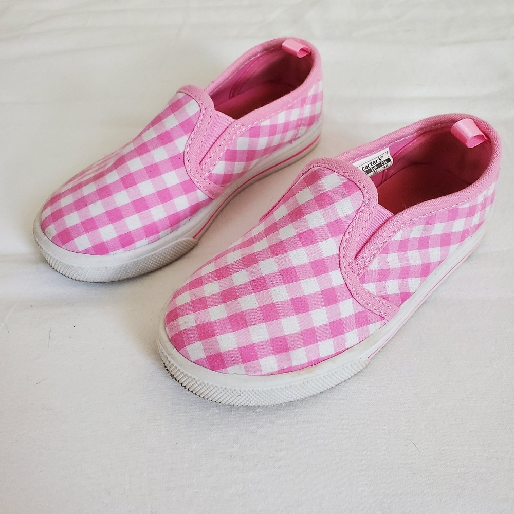 Carter's pink gingham slip on sneakers Size8